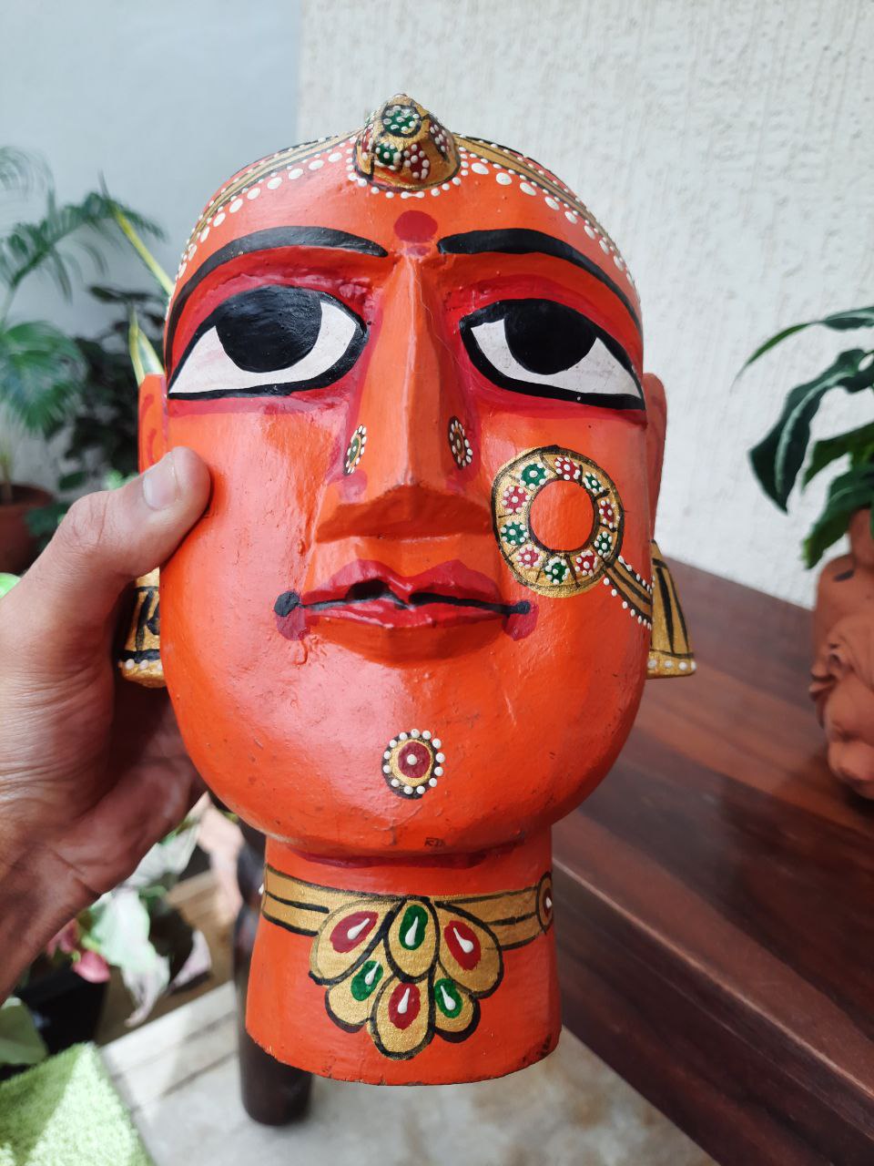 Wooden Gauri Amba Head Red