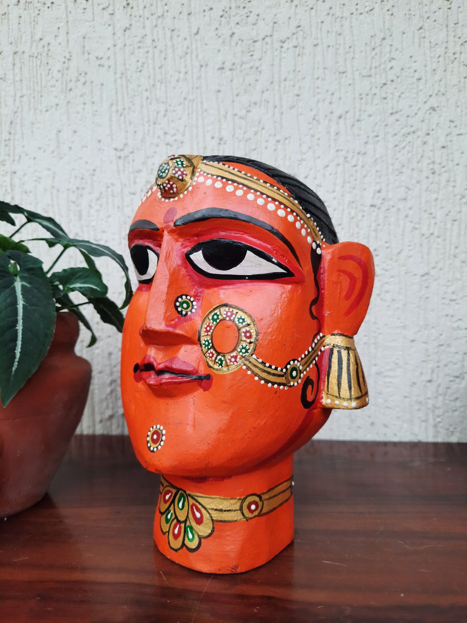 Wooden Gauri Amba Head Red