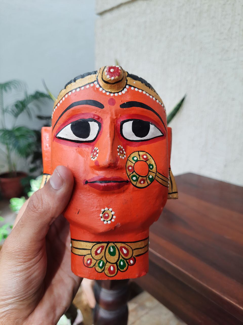 Wooden Gauri Amba Head Red