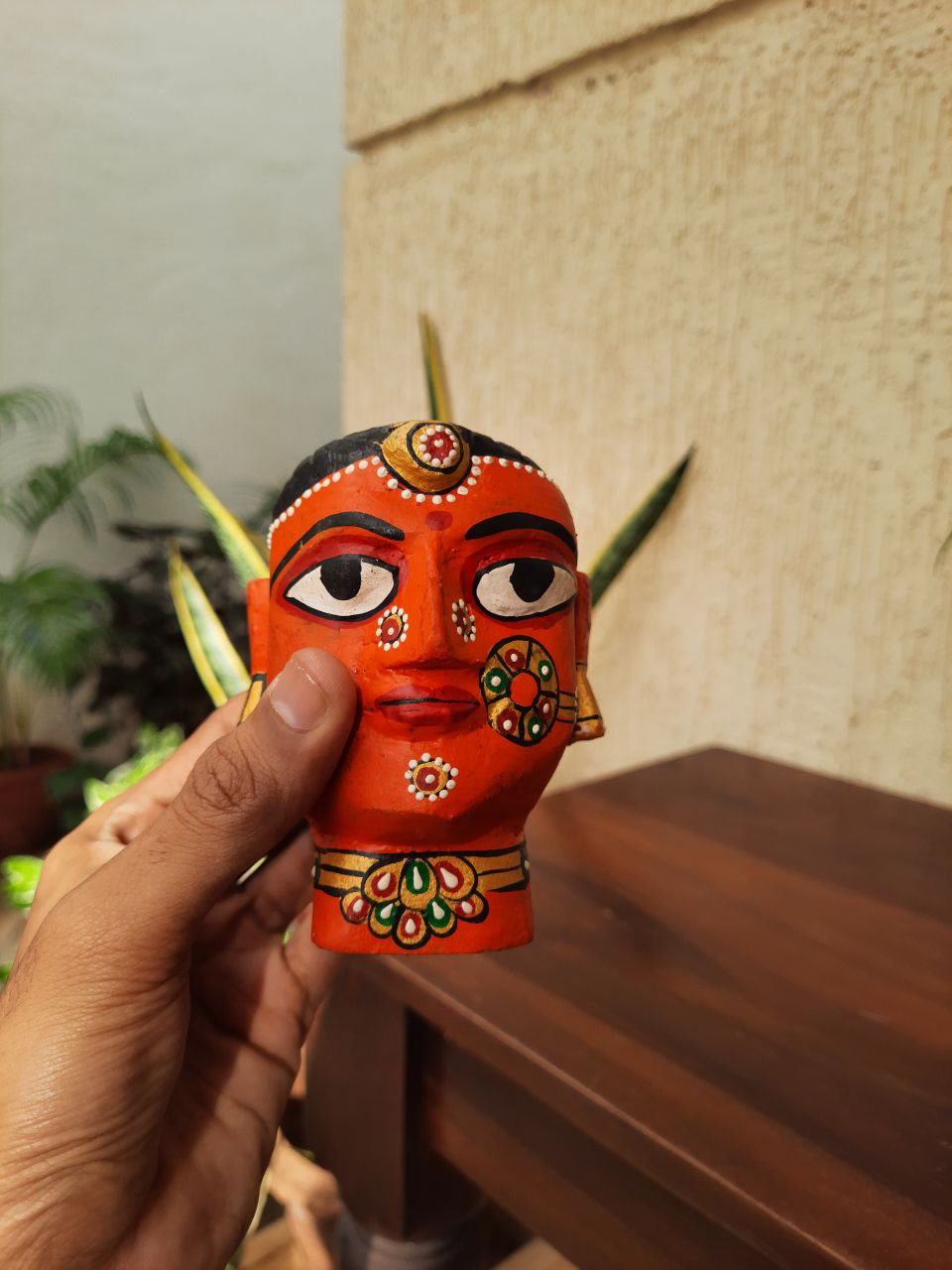 Wooden Gauri Amba Head Red