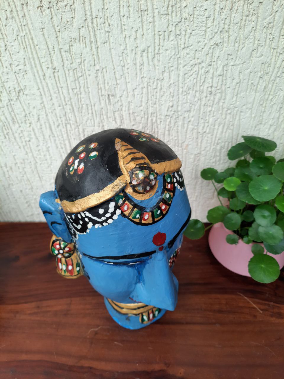 Wooden Gauri Amba Head Blue (12")