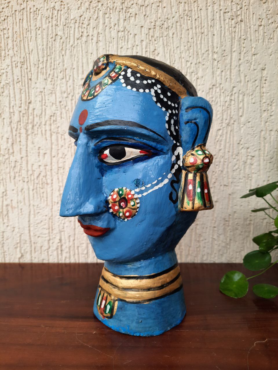 Wooden Gauri Amba Head Blue (12")