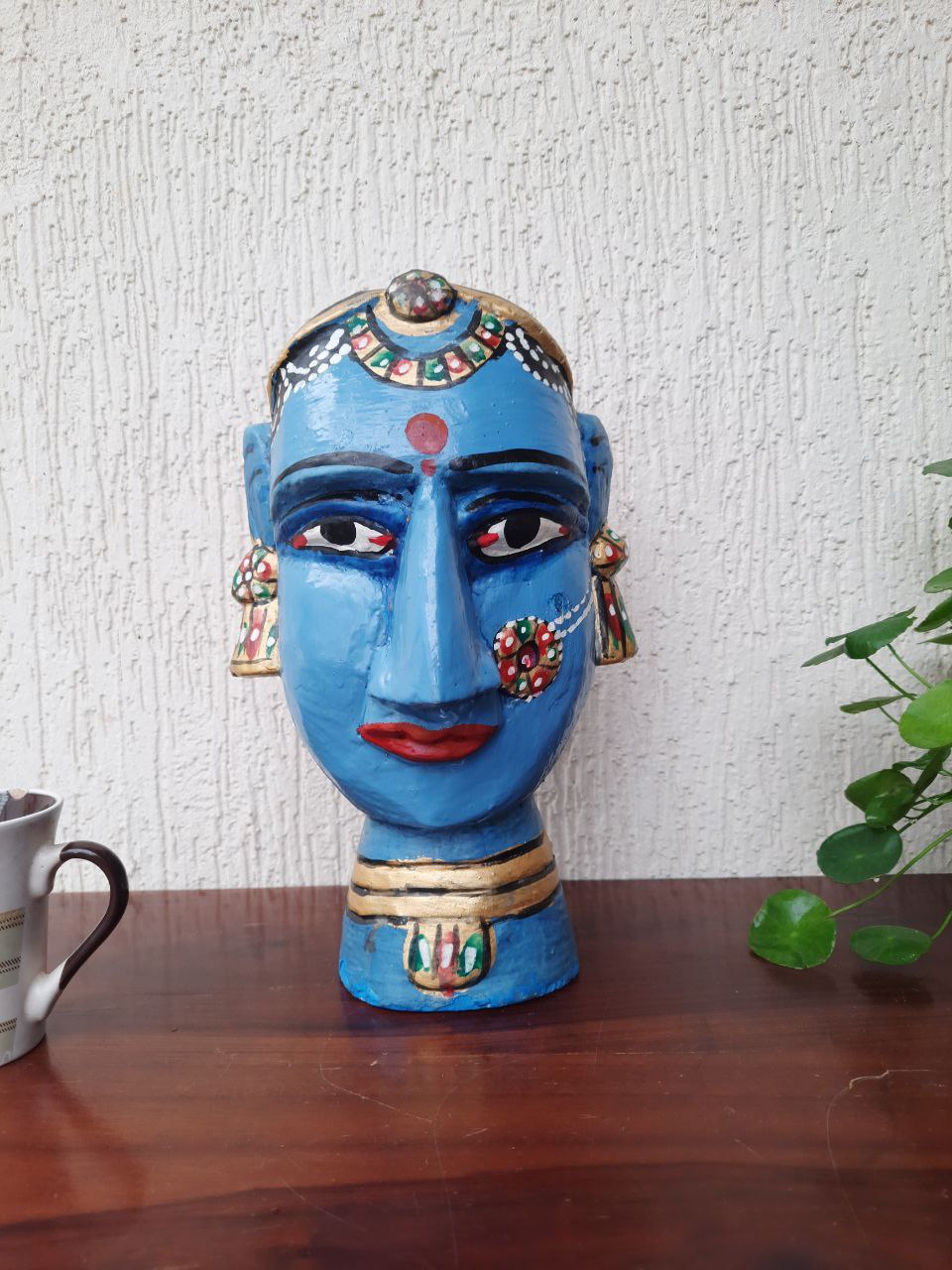 Wooden Gauri Amba Head Blue (12")