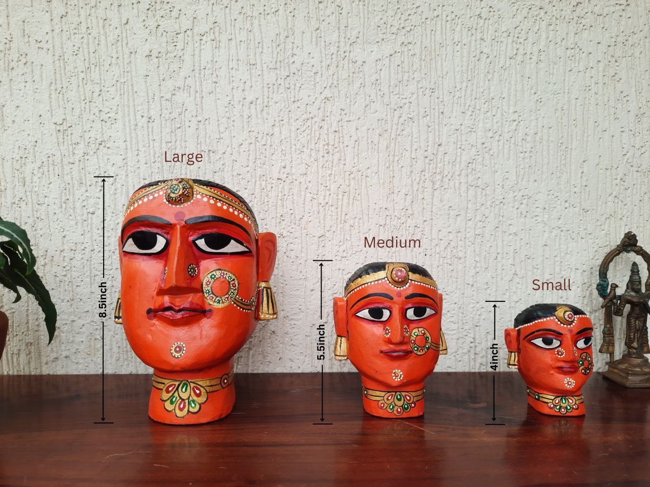 Wooden Gauri Amba Head Red