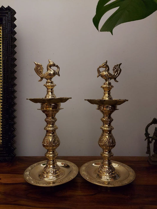 Brass Kattai Kuthu Vilakku Pair-14 Inches (Set of 2)